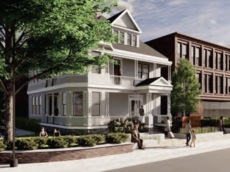Copeland hotel mock up image with attached hotel beside the older historic house.