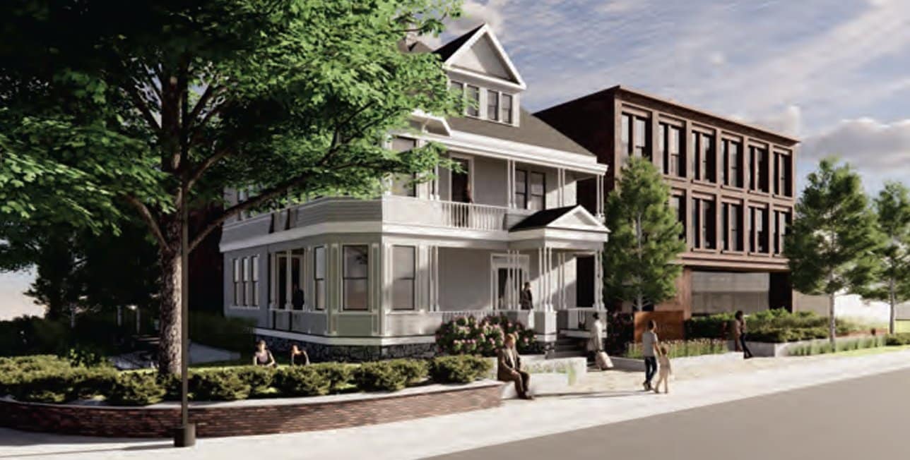 Copeland hotel mock up image with attached hotel beside the older historic house.