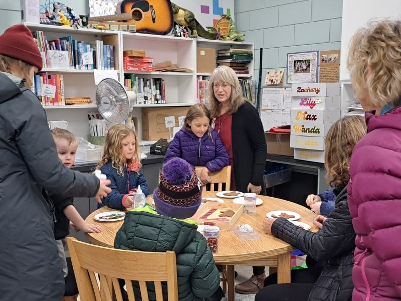 Lucie Bergeron, community librarian with guests at the Revelstoke library patron appreciation day.