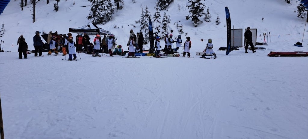 Participants gear up for Grom Con at Revelstoke Mountain Resort's Gnome Zone terrain park.