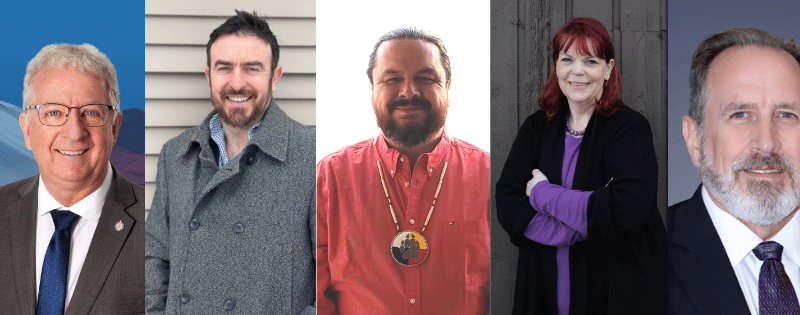 Kamloops—Shuswap—Central Rockies candidates profile pictures (L-R) Mel Arnold, Owen Madden, Ken Robertson, Phaedra Idzan and Michael Henry.