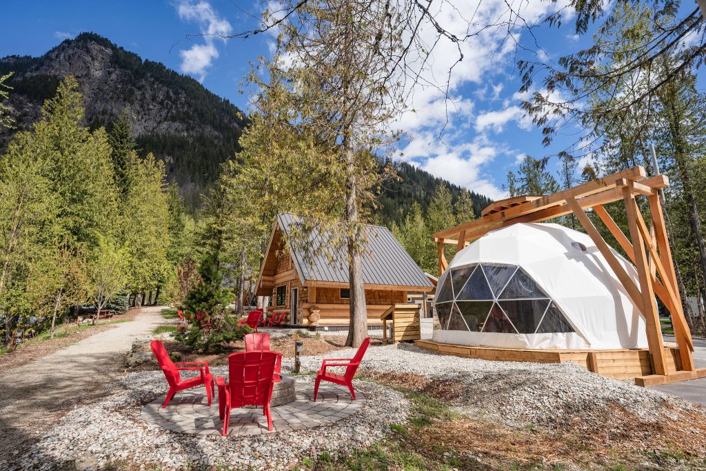 A wide shot of the dome tent structure at Boulder Mountain resort