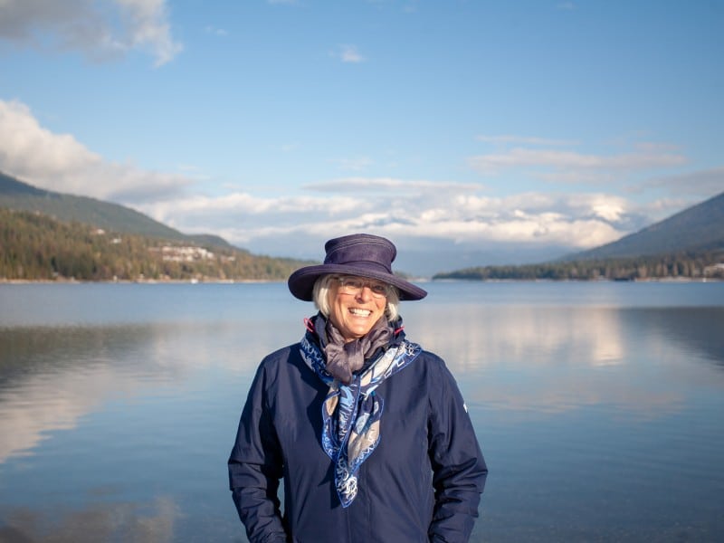 Eileen Delehanty Pearkes standing in front of the Columbia River