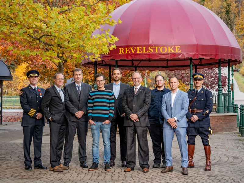 City of Revelstoke mayor and council standing in front of the Grizzly Plaza stage