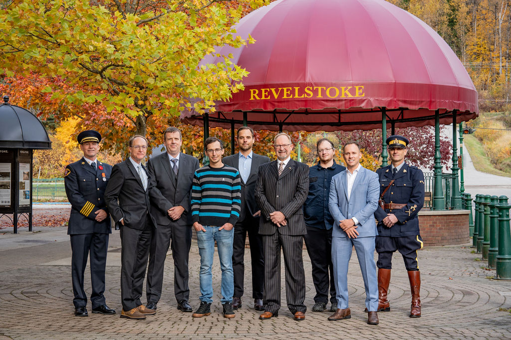 City of Revelstoke mayor and council standing in front of the Grizzly Plaza stage