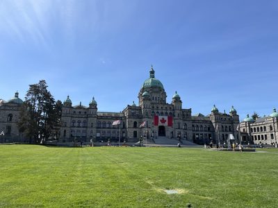 External shot of the Legislative Assembly of British Columbia in Victoria, B.C. Premier David Eby called for a 2026 provincial election at the location.
