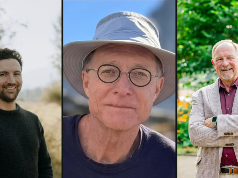 Three side-by-side headshots of Revelstoke mayor candidates Taha Attiah, Tim Palmer and Gary Sulz